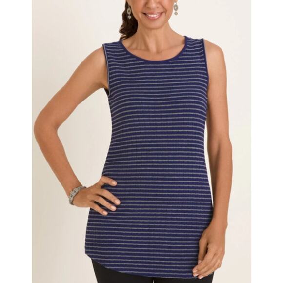 Chico's 0/Small Zynergy Plush Chevron Striped Tank Ink Purple Crew Sleeveless - Picture 1 of 8